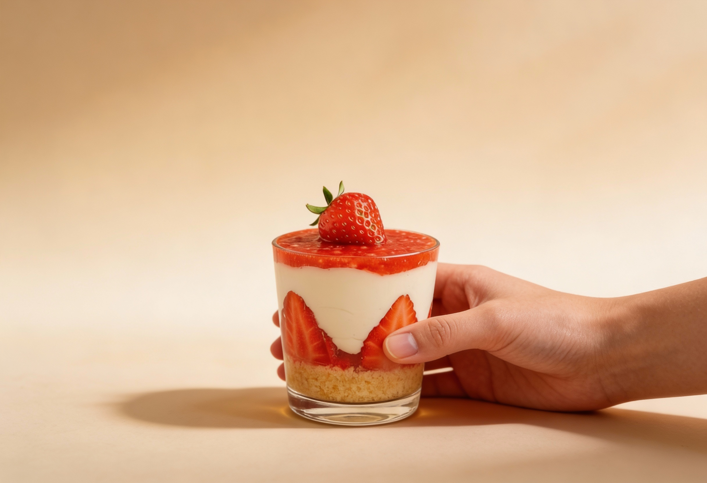 Glutenfreies Erdbeer-Dessert im Glas mit Vanillekeksen, laktosefrei nach Wahl, hefefrei – Rezept aus dem Maisterei Magazin (KI-bearbeitet)