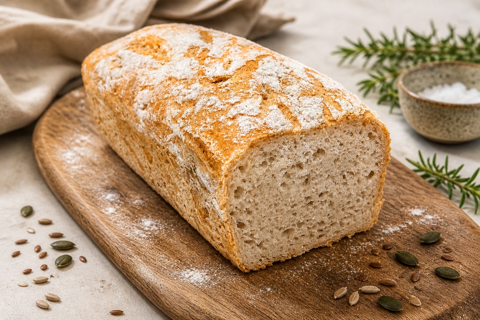Glutenfreies Sauerteigbrot, laktosefrei, eifrei – Rezept aus dem Maisterei Magazin (KI-bearbeitet)
