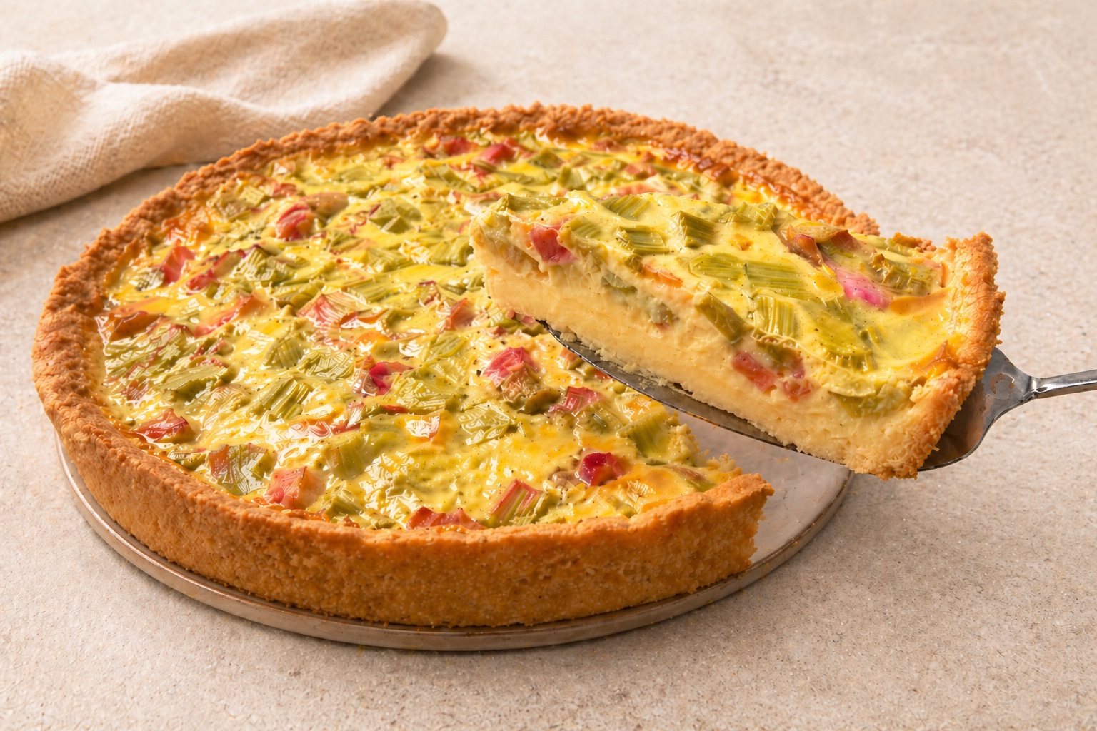 Glutenfreier Rhabarber Rahmkuchen, laktosefrei, hefefrei – Rezept aus dem Maisterei Magazin (KI-bearbeitet)