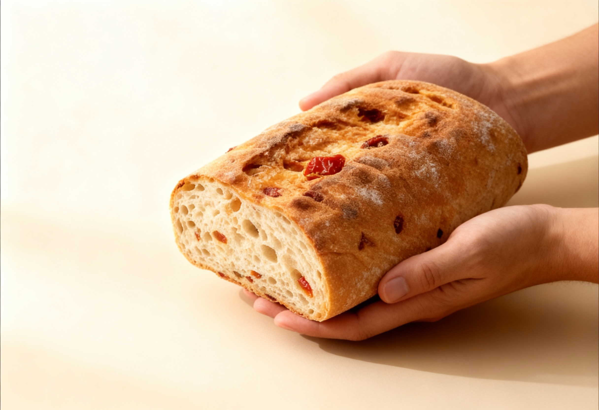 Glutenfreies Ciabatta Brot mit getrockneten Tomaten, laktosefrei, milchfrei – Rezept aus dem Maisterei Magazin (KI-bearbeitet)